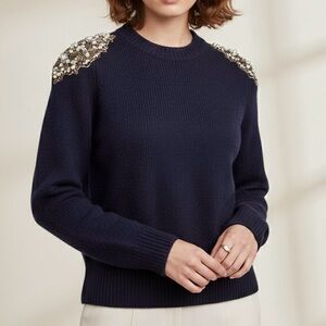 BODEN Embellished Shoulder Wool Alpaca Blend Jumper Navy M